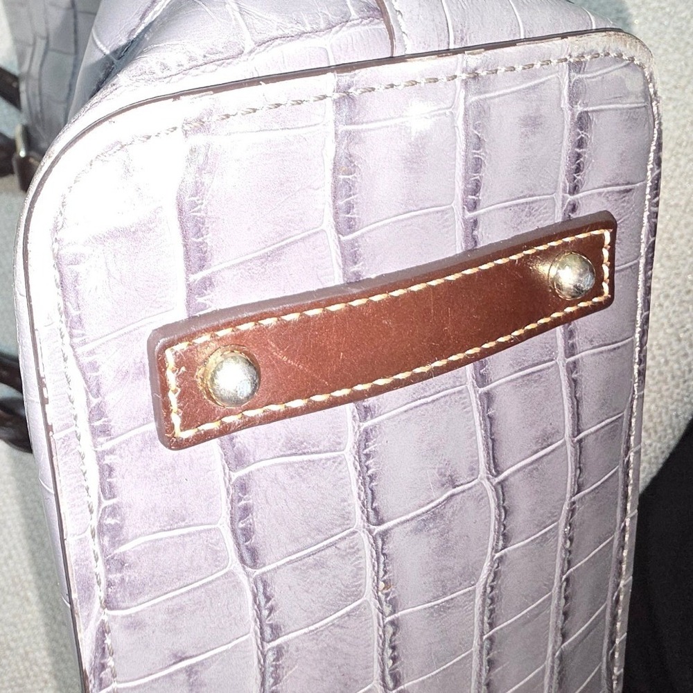 Dooney & Bourke Grey Croc Embossed Leather Tote Bag Brown Braided Handles Large - Picture 5 of 12